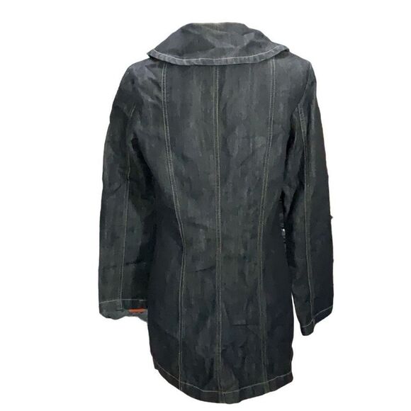 VTG Baccini Dark Blue Denim Jacket Wide Puckered Collar Button Front Size Small - Picture 4 of 5